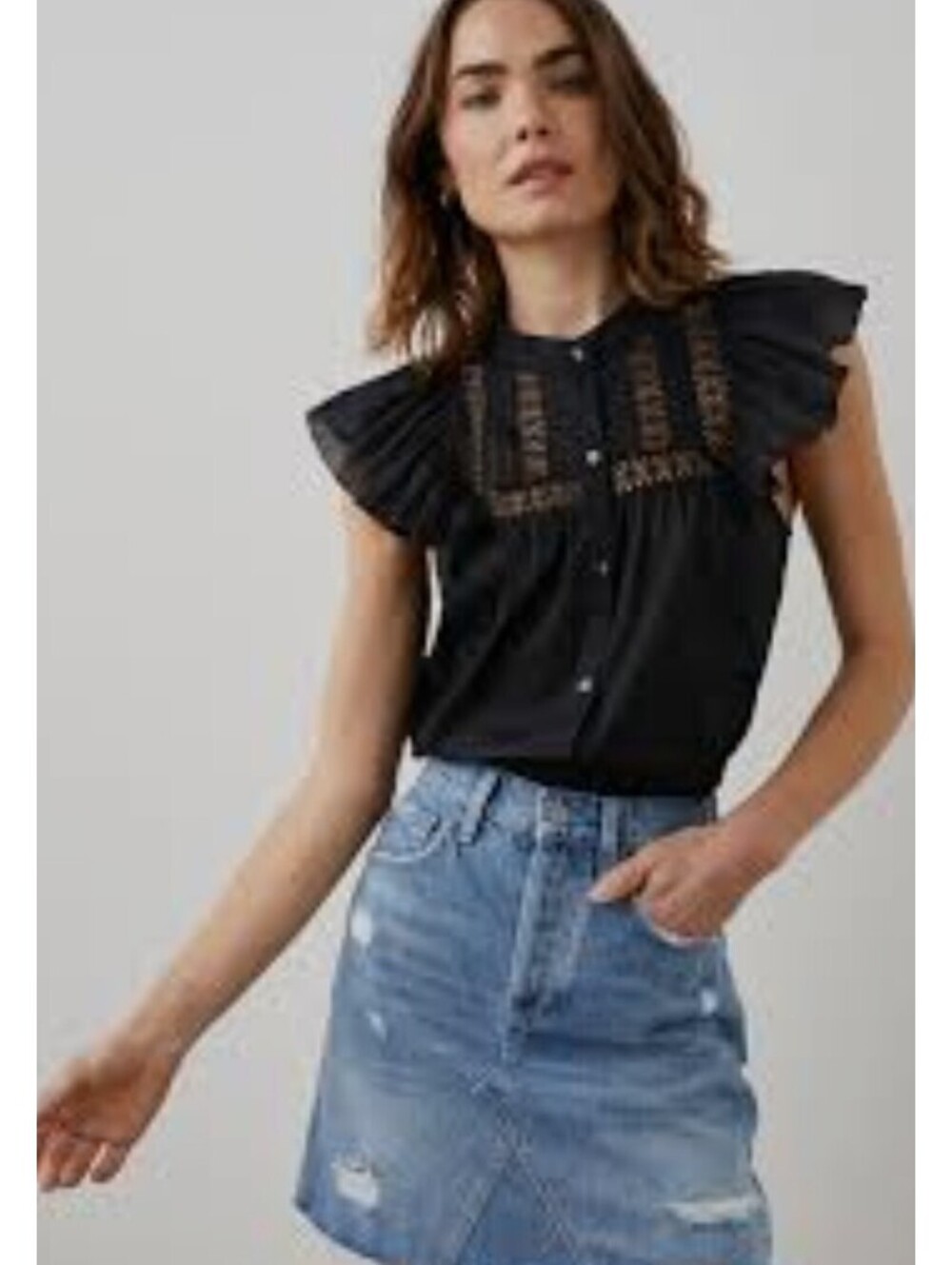 NWT Rails Womens Louella Top S Cotton Lace Inset Shirt Button-Down Blouse $188